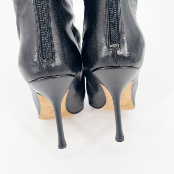 Jimmy Choo Peony Black Leather Pointed Square Toe Knee High Heeled Boot IT 39 - Picture 8 of 12